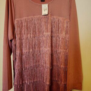 Plus Size Pink Fringe Top